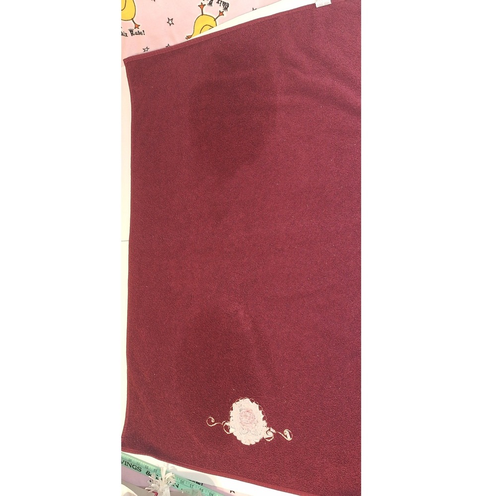 Cannon Vintage Burgundy Towel Set 4pc Pink Rose Floral Applique Cotton Canada - Picture 5 of 16